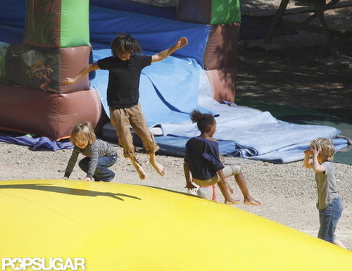 Angelina, Shiloh, Zahara, Pax, and the Twins Bounce Around at a Park! Angelina, Shiloh, Zahara, Pax, and the Twins Bounce Around at a Park!