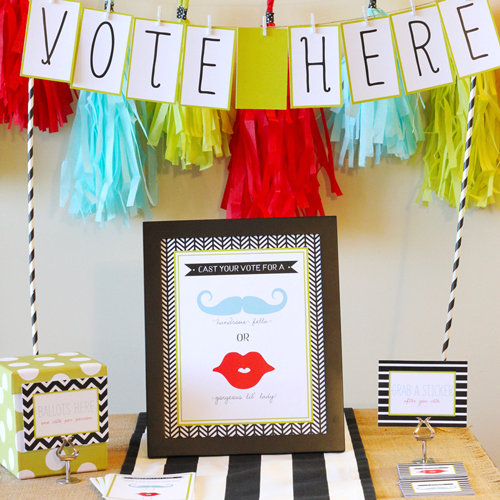Gender Reveal Party With Modern Graphics and Chevron