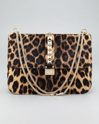 Valentino Leopard Calf Hair Lock Bag