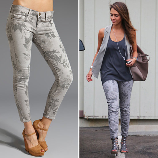 Jessica Alba's Gray Floral Jeans Jessica Alba's Gray Floral Jeans