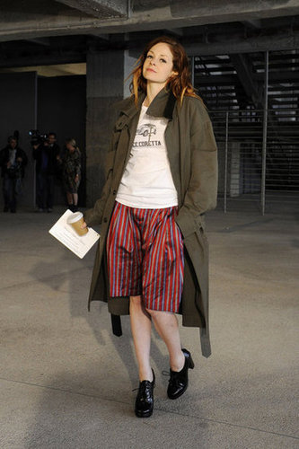 Striped shorts got a cool-girl twist with a military coat and heeled oxfords.
Striped shorts got a cool-girl twist with a military coat and heeled oxfords.