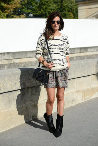 This IRO zebra-inspired knit had a definitively cool effect against her Isabel Marant skirt.
This IRO zebra-inspired knit had a definitively cool effect against her Isabel Marant skirt.