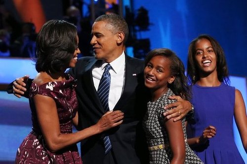 Michelle and Barack shared a sweet moment with their family after the president accepted his party's nomination for reelection.
Michelle and Barack shared a sweet moment with their family after the president accepted his party's nomination for reelection.