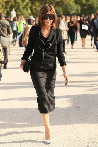 Carine Roitfeld made a sleek arrival, per usual, in a fitted pencil skirt and visor-style sunglasses.
Carine Roitfeld made a sleek arrival, per usual, in a fitted pencil skirt and visor-style sunglasses.