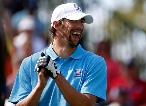 Michael Phelps switched sports for the September 2012 Ryder Cup Captains & Celebrity Scramble in Illinois.
Michael Phelps switched sports for the September 2012 Ryder Cup Captains & Celebrity Scramble in Illinois.