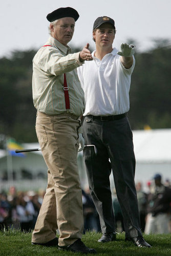 In February 2005, Bill Murray and Chris O'Donnell lined up a shot at the Pebble Beach Golf Links in California.
In February 2005, Bill Murray and Chris O'Donnell lined up a shot at the Pebble Beach Golf Links in California.