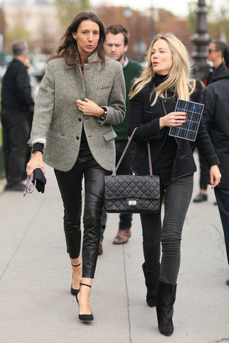 Fall-perfect, two ways — a tweedy topper balanced out slick bottoms (at left), while all-black got a lift with a chic jacket and downtown-cool boots.
Fall-perfect, two ways — a tweedy topper balanced out slick bottoms (at left), while all-black got a lift with a chic jacket and downtown-cool boots.