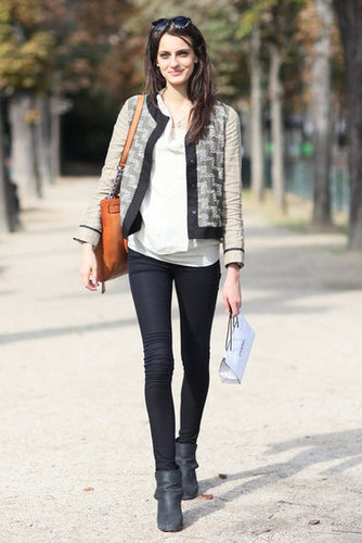 A tweed cardi added all the right styling notes to a pair of basic black pants and boots.
A tweed cardi added all the right styling notes to a pair of basic black pants and boots.