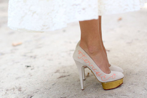 Charlotte Olympia's heels lent luxe and whimsy to this ladylike look.
Charlotte Olympia's heels lent luxe and whimsy to this ladylike look.
