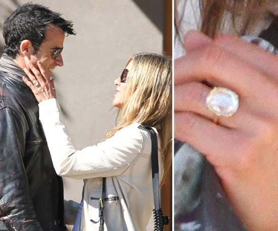 Jennifer Aniston debuted her engagement ring from Justin Theroux during an October weekend in Santa Fe, after the couple confirmed their engagement in August. 
