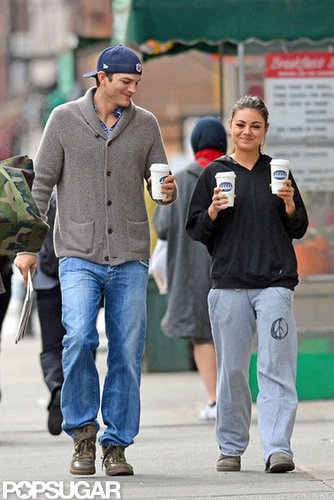 Ashton Kutcher and Mila Kunis picked up coffee in NYC.
Ashton Kutcher and Mila Kunis picked up coffee in NYC.