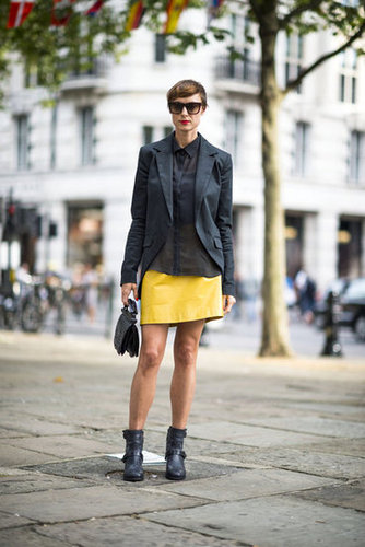 Capitalize on a fresh wash of color, albeit with seasonal contrasts. This bold yellow miniskirt got a Fall twist with motorcycle boots and a black blazer.
Source: Adam Katz Sinding
Capitalize on a fresh wash of color, albeit with seasonal contrasts. This bold yellow miniskirt got a Fall twist with motorcycle boots and a black blazer.
Source: Adam Katz Sinding