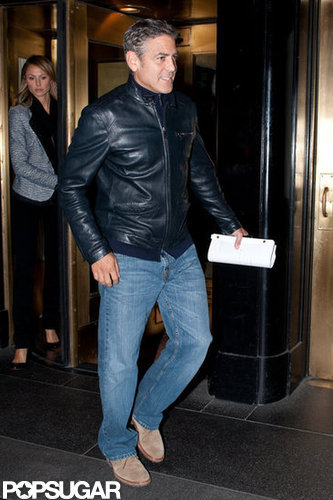 George Clooney and Stacey Keibler left their hotel to meet pals at Il Mulino in NYC.
George Clooney and Stacey Keibler left their hotel to meet pals at Il Mulino in NYC.