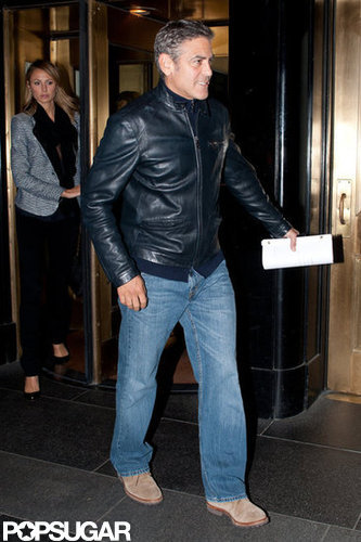 George Clooney and Stacey Keibler left their Manhattan hotel.
George Clooney and Stacey Keibler left their Manhattan hotel.