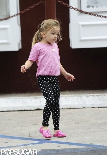 Seraphina Affleck matched her pink shoes with her shirt and a pair of polka-dot pants.
Seraphina Affleck matched her pink shoes with her shirt and a pair of polka-dot pants.