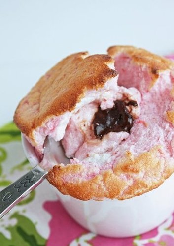 Raspberry Souffle w/ a Molten Chocolate Center