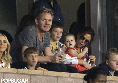 Gordon Ramsay joined Victoria, Harper, Romeo, and Cruz Beckham to watch the LA Galaxy play in LA at the end of October.
Gordon Ramsay joined Victoria, Harper, Romeo, and Cruz Beckham to watch the LA Galaxy play in LA at the end of October.