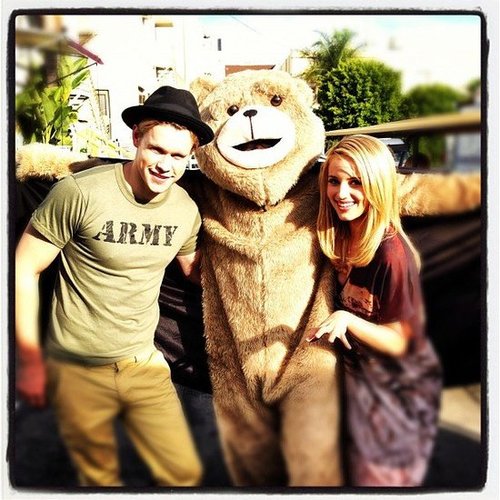 Glee costars Chord Overstreet and Diana Agron posed for a photo with director Adam Shankman, dressed as Ted.
Source: Instagram user adamshankman
Glee costars Chord Overstreet and Diana Agron posed for a photo with director Adam Shankman, dressed as Ted.
Source: Instagram user adamshankman