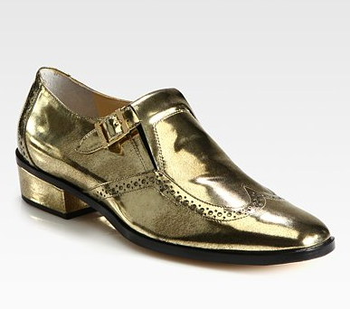 These Jimmy Choo Metallic Leather Buckle Oxfords ($895) give off a more literal menswear-inspired look. Make them more girlie via a ladylike dress.
These Jimmy Choo Metallic Leather Buckle Oxfords ($895) give off a more literal menswear-inspired look. Make them more girlie via a ladylike dress.