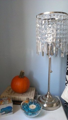 Pumpkin Nightstand and Velvet Headboard