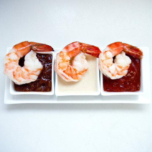 Poached Shrimp with Cocktail, BBQ, and Peanut Dipping Sauces Poached Shrimp with Cocktail, BBQ, and Peanut Dipping Sauces