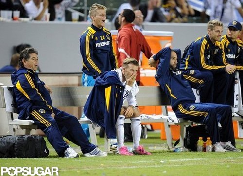 David Beckham took the bench at this LA soccer game.
David Beckham took the bench at this LA soccer game.