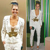 Ashley Hart in White Suit at the 2012 Melbourne Cup