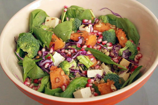 All of the vegetables in this Fall salad have disease-fighting capabilities, but you'll be too distracted by how good the dish tastes to care. The bright, tart flavors of the pomegranate seeds make for a nice contrast against the sweet butternut squash.
All of the vegetables in this Fall salad have disease-fighting capabilities, but you'll be too distracted by how good the dish tastes to care. The bright, tart flavors of the pomegranate seeds make for a nice contrast against the sweet butternut squash.