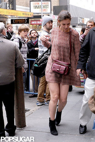 Katie Holmes arrived at her Broadway show in a short minidress.
Katie Holmes arrived at her Broadway show in a short minidress.