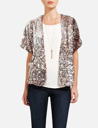 The rose-gold shimmer on this The Limited
Silver & Rose Gold Sequin Jacket ($148) would look gorgeous against creamy white cashmere.
The rose-gold shimmer on this The Limited
Silver & Rose Gold Sequin Jacket ($148) would look gorgeous against creamy white cashmere.