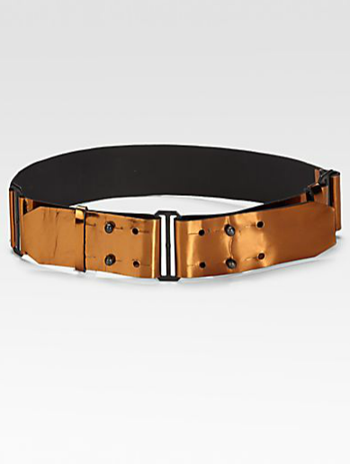 A more neutral version of this belt was shown on the runway, but with the holiday dressing season around the corner, cinch your shimmery pantsuit with this coppery rendition from Rag & Bone ($132, originally $220).
A more neutral version of this belt was shown on the runway, but with the holiday dressing season around the corner, cinch your shimmery pantsuit with this coppery rendition from Rag & Bone ($132, originally $220).