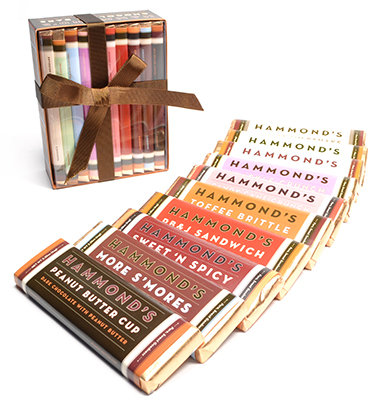 The Hammond's chocolate bar 10-pack ($30) features a variety of delicious flavors in beautiful, vintage-inspired packaging.
The Hammond's chocolate bar 10-pack ($30) features a variety of delicious flavors in beautiful, vintage-inspired packaging.