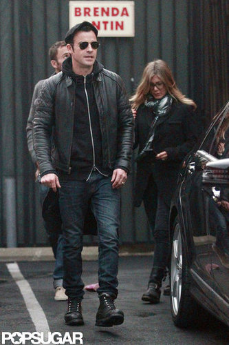 Jennifer Aniston and her fiancé, Justin Theroux, were both decked out in black for a rainy LA afternoon of furniture shopping in November.
Jennifer Aniston and her fiancé, Justin Theroux, were both decked out in black for a rainy LA afternoon of furniture shopping in November.