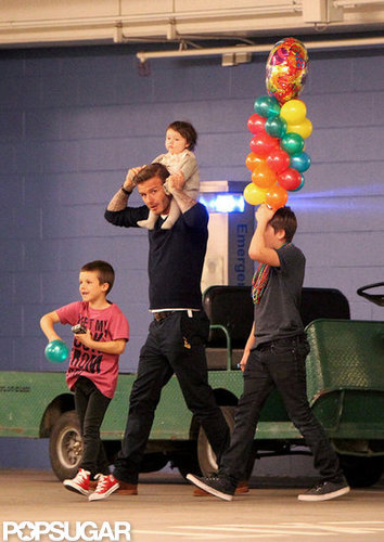 David Beckham, Brooklyn, Cruz, and Harper went to a February 2012 birthday party at a bowling alley in LA.
David Beckham, Brooklyn, Cruz, and Harper went to a February 2012 birthday party at a bowling alley in LA.