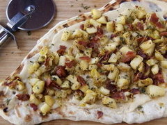Grilled Flatbread with Apples, Bacon, and Leeks