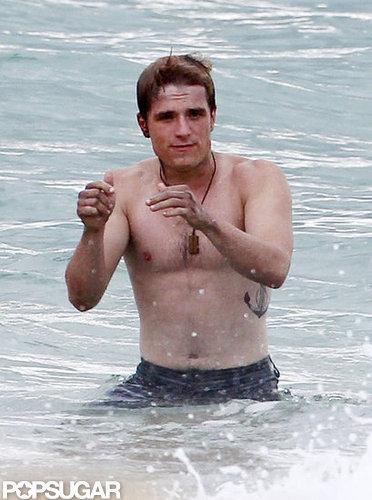 Josh Hutcherson splashed around on set.
Josh Hutcherson splashed around on set.