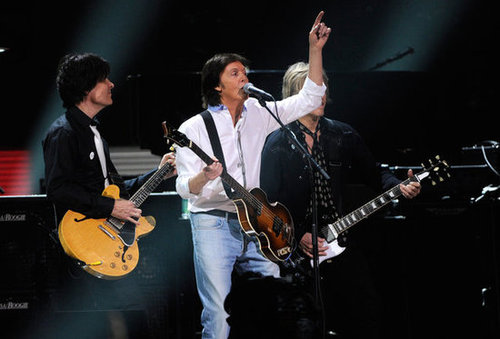 Paul McCartney was on stage at the 12-12-12 Robin Hood Relief Fund concert in NYC.
Paul McCartney was on stage at the 12-12-12 Robin Hood Relief Fund concert in NYC.