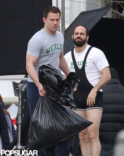 Channing Tatum Flexes His Muscles on Set Following a Boys' Weekend Channing Tatum Flexes His Muscles on Set Following a Boys' Weekend