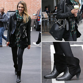 Jessica Alba Wearing a Leather Jacket | Dec. 14, 2012
