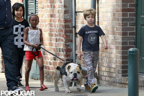 Maddox, Zahara, and Shiloh took the family bulldog on a walk around New Orleans in March 2012.
Maddox, Zahara, and Shiloh took the family bulldog on a walk around New Orleans in March 2012.