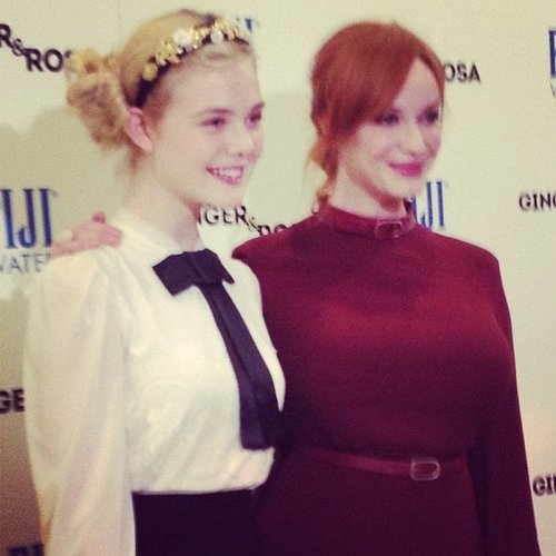 Christina Hendricks and her Ginger and Rosa costar Elle Fanning made a cute pair on the red carpet at the movie's premiere.
Christina Hendricks and her Ginger and Rosa costar Elle Fanning made a cute pair on the red carpet at the movie's premiere.