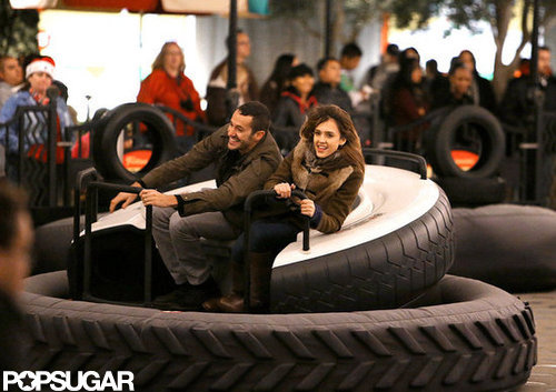 Jessica Alba played on the rides with a friend.
Jessica Alba played on the rides with a friend.