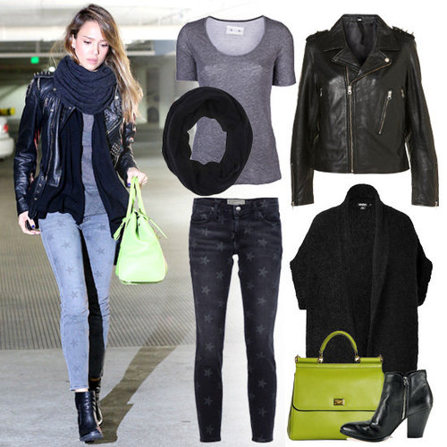 Jessica Alba Wearing a Studded Leather Jacket | Pictures
