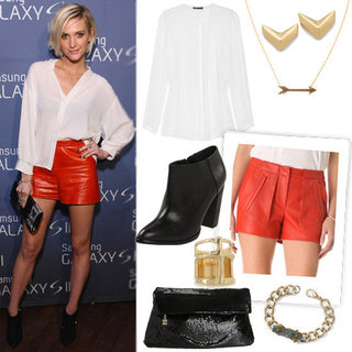 Ashlee Simpson Wearing Red Leather Shorts (Shopping)