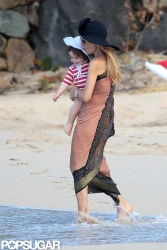 Rachel Zoe took Skyler into the water.
Rachel Zoe took Skyler into the water.