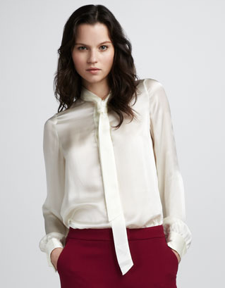 Rachel Zoe's silk tie-collar blouse ($103, originally $295) would impress in any boardroom. For a menswear-inspired look, pair it with wide-leg trousers and a matching blazer.
Rachel Zoe's silk tie-collar blouse ($103, originally $295) would impress in any boardroom. For a menswear-inspired look, pair it with wide-leg trousers and a matching blazer.