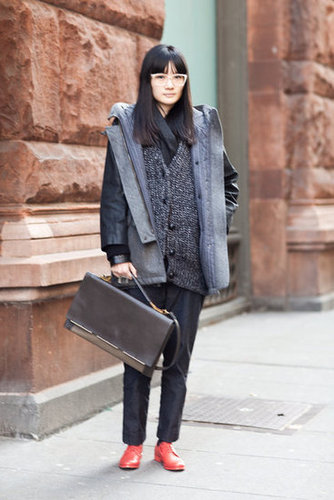 This styler transforms black and gray everyday wear with a sleek bag and fiery footwear.
Source: Adam Katz Sinding
This styler transforms black and gray everyday wear with a sleek bag and fiery footwear.
Source: Adam Katz Sinding