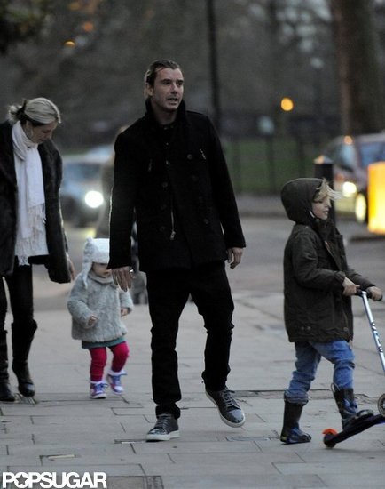 Gavin Rossdale watched after son Kingston as he scootered around London.
Gavin Rossdale watched after son Kingston as he scootered around London.