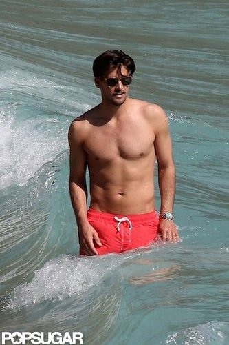 Johannes Huebl wore red short in St. Barts.
Johannes Huebl wore red short in St. Barts.