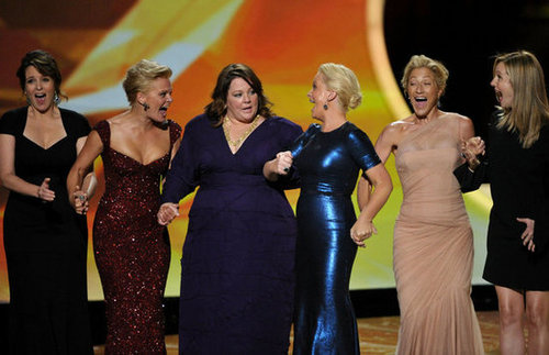 The hilarious duo joined fellow female comedians on stage during the 2011 Emmy Awards.
The hilarious duo joined fellow female comedians on stage during the 2011 Emmy Awards.